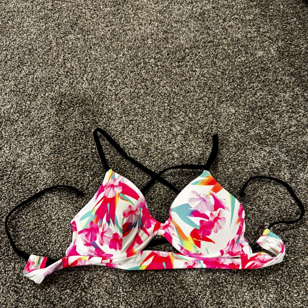 PINK Victoria's Secret Cross Striped Bikini Top Worn Once.